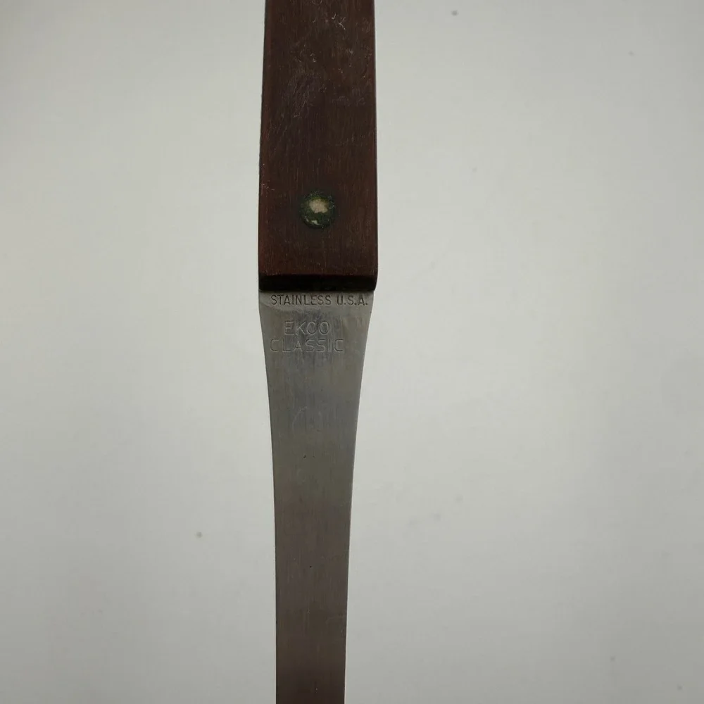 Vintage Ekco Classic Slotted Spatula Stainless USA Wood Handle Nylon Turner 12in